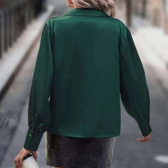 Green Preppy Womens draped neckline Blouse - Picture 3 of 5